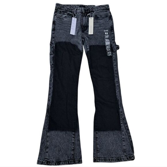 Reason Two Tone Gothic Western Skinny Flare Denim Jeans Size 32W Charcoal NWT - Picture 1 of 13